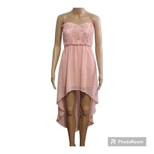 ALT B Pink Strapless Hi Low Chiffon Dress